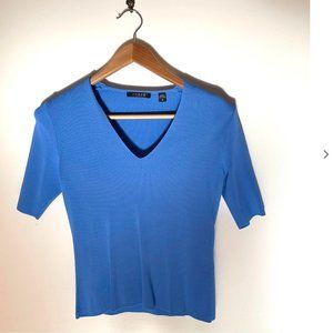 Cerulean Blue V-Neck 3/4 Sleeve Petite Top